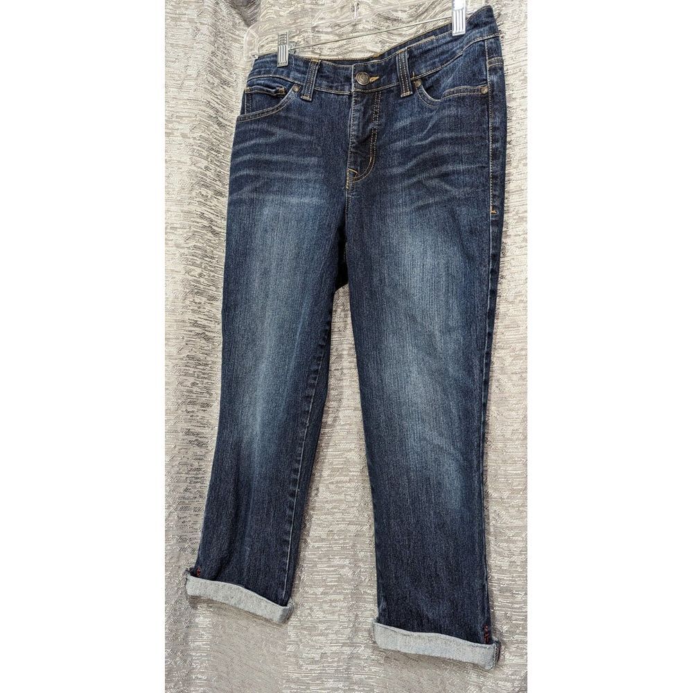 Nine West Vintage America‎ Med Wash Mid Rise Straight Crop Cuff Jeans Size 4/27